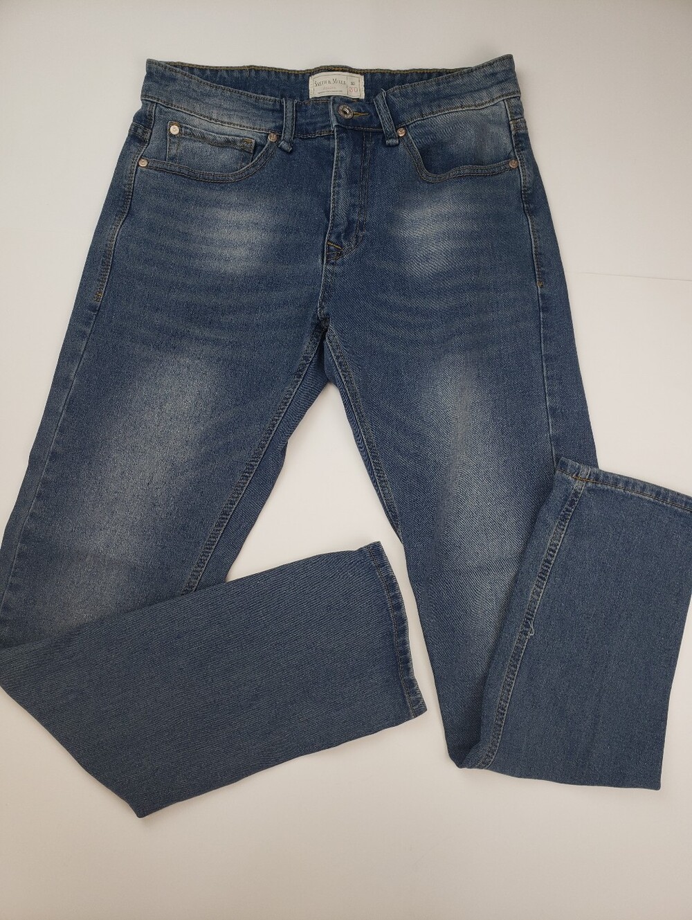 Smith & Mills Men's Blue Denim Jeans - Classic Straight Fit Size 30 X 32